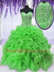 Glorious Sleeveless Organza Floor Length Lace Up Vestidos de Quinceanera in with Beading and Ruffles