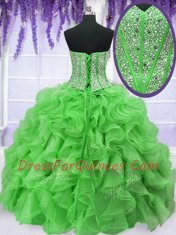 Glorious Sleeveless Organza Floor Length Lace Up Vestidos de Quinceanera in with Beading and Ruffles