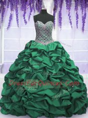 Stylish Sweetheart Sleeveless Taffeta 15 Quinceanera Dress Beading and Sequins and Pick Ups Lace Up