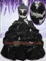 Most Popular Appliques and Pick Ups Quinceanera Dress Black Lace Up Sleeveless Floor Length