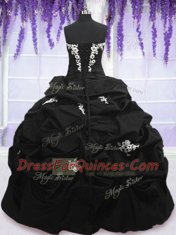 Most Popular Appliques and Pick Ups Quinceanera Dress Black Lace Up Sleeveless Floor Length