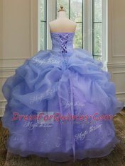 Blue Organza Lace Up Sweet 16 Dress Sleeveless Floor Length Embroidery and Pick Ups