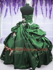 Dark Green Sleeveless Appliques and Pick Ups Floor Length Sweet 16 Dresses