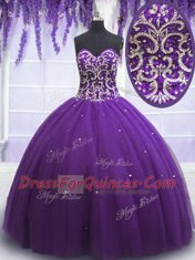 Pretty Floor Length Eggplant Purple Quinceanera Gown Sweetheart Sleeveless Lace Up