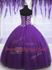 Pretty Floor Length Eggplant Purple Quinceanera Gown Sweetheart Sleeveless Lace Up