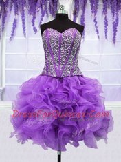 Spectacular Four Piece Sequins Ball Gowns Vestidos de Quinceanera Eggplant Purple Sweetheart Organza Sleeveless Floor Length Lace Up