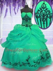 Modest Green Sleeveless Embroidery Floor Length 15th Birthday Dress