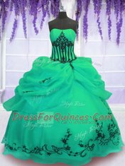 Modest Green Sleeveless Embroidery Floor Length 15th Birthday Dress