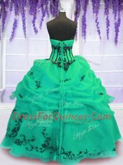 Modest Green Sleeveless Embroidery Floor Length 15th Birthday Dress