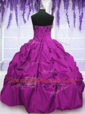 Trendy Fuchsia Strapless Lace Up Embroidery and Pick Ups Quince Ball Gowns Sleeveless
