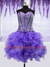 Four Piece Embroidery and Ruffles and Ruffled Layers and Sashes ribbons Quinceanera Dress Lavender Lace Up Sleeveless Floor Length