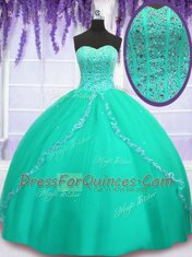 Designer Beading and Sequins Sweet 16 Quinceanera Dress Turquoise Lace Up Sleeveless Floor Length