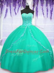 Designer Beading and Sequins Sweet 16 Quinceanera Dress Turquoise Lace Up Sleeveless Floor Length