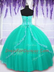 Designer Beading and Sequins Sweet 16 Quinceanera Dress Turquoise Lace Up Sleeveless Floor Length