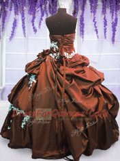 Classical Brown Taffeta Lace Up Strapless Sleeveless Floor Length Vestidos de Quinceanera Appliques and Pick Ups
