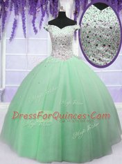 Fantastic Off the Shoulder Sleeveless Lace Up Floor Length Beading Ball Gown Prom Dress