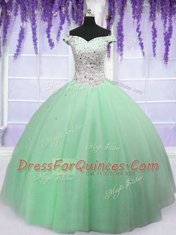 Fantastic Off the Shoulder Sleeveless Lace Up Floor Length Beading Ball Gown Prom Dress