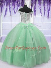 Fantastic Off the Shoulder Sleeveless Lace Up Floor Length Beading Ball Gown Prom Dress