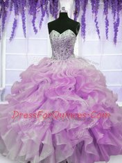 Sweetheart Sleeveless Organza Sweet 16 Dresses Beading and Ruffles Zipper