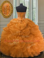 Nice Pick Ups Orange Sleeveless Organza Lace Up Quinceanera Gown for Military Ball and Sweet 16 and Quinceanera