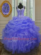 Flirting Straps Sleeveless Zipper Floor Length Beading and Ruffles Sweet 16 Quinceanera Dress