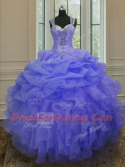 Flirting Straps Sleeveless Zipper Floor Length Beading and Ruffles Sweet 16 Quinceanera Dress