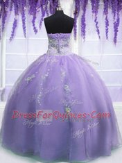 Decent Lavender Sleeveless Organza Zipper Quinceanera Dresses for Military Ball and Sweet 16 and Quinceanera