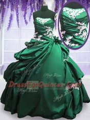 Sophisticated Green and Dark Green Lace Up Strapless Appliques and Pick Ups Ball Gown Prom Dress Taffeta Sleeveless