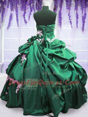 Sophisticated Green and Dark Green Lace Up Strapless Appliques and Pick Ups Ball Gown Prom Dress Taffeta Sleeveless