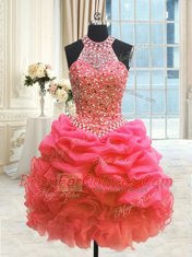 Fashion Three Piece Organza Sleeveless Floor Length Quinceanera Gown and Beading and Pick Ups