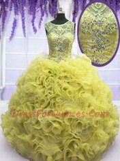 Gorgeous Scoop Organza Sleeveless Floor Length Quince Ball Gowns and Beading and Ruffles
