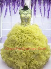 Gorgeous Scoop Organza Sleeveless Floor Length Quince Ball Gowns and Beading and Ruffles