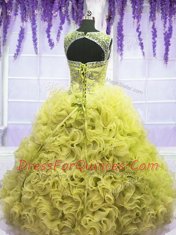 Gorgeous Scoop Organza Sleeveless Floor Length Quince Ball Gowns and Beading and Ruffles