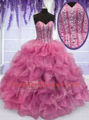 Organza Sleeveless Floor Length Quince Ball Gowns and Beading and Ruffles