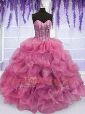 Organza Sleeveless Floor Length Quince Ball Gowns and Beading and Ruffles