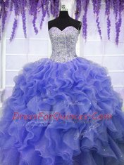 Custom Designed Sleeveless Ruffles and Sequins Lace Up Quinceanera Dress
