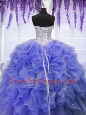 Custom Designed Sleeveless Ruffles and Sequins Lace Up Quinceanera Dress