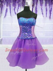 Classical Four Piece Embroidery and Ruffles Quinceanera Dress Lavender Lace Up Sleeveless Floor Length