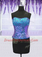 Classical Four Piece Embroidery and Ruffles Quinceanera Dress Lavender Lace Up Sleeveless Floor Length
