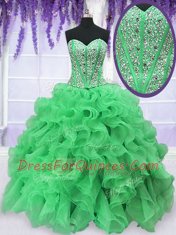 Fine Sleeveless Lace Up Floor Length Beading and Ruffles Sweet 16 Dresses