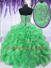 Fine Sleeveless Lace Up Floor Length Beading and Ruffles Sweet 16 Dresses