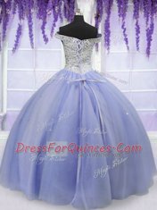Off the Shoulder Floor Length Ball Gowns Short Sleeves Lavender Quince Ball Gowns Lace Up