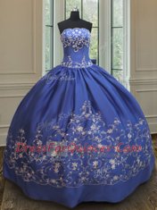 Popular Royal Blue Lace Up Quinceanera Dress Embroidery Sleeveless Floor Length