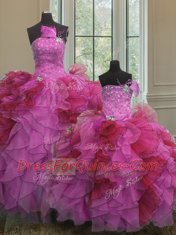 Exquisite Multi-color Sweet 16 Dresses Military Ball and Sweet 16 and Quinceanera and For with Beading and Ruffles Strapless Sleeveless Lace Up