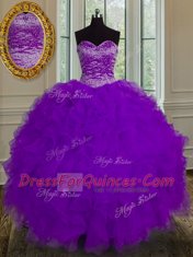 Dazzling Sweetheart Sleeveless Lace Up Ball Gown Prom Dress Eggplant Purple Tulle