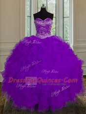 Dazzling Sweetheart Sleeveless Lace Up Ball Gown Prom Dress Eggplant Purple Tulle