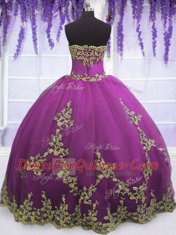 Floor Length Fuchsia Sweet 16 Dress Tulle Sleeveless Appliques
