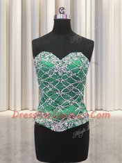 Three Piece Tulle Sweetheart Sleeveless Lace Up Beading and Ruffles Quince Ball Gowns in Green