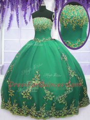 Custom Made Turquoise Strapless Neckline Appliques 15 Quinceanera Dress Sleeveless Zipper