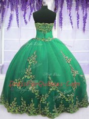 Custom Made Turquoise Strapless Neckline Appliques 15 Quinceanera Dress Sleeveless Zipper